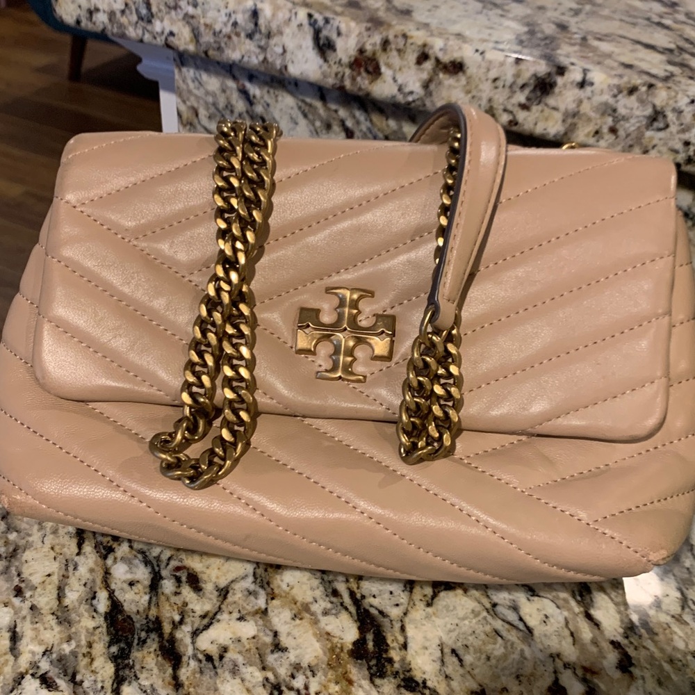 Tory Burch Kira Chevron Small Leather Shoulder Bag Devon Sand Tan Brown